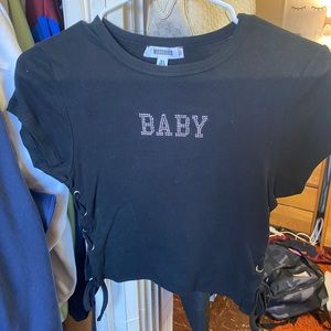 Missguided “baby” bedazzled crop top